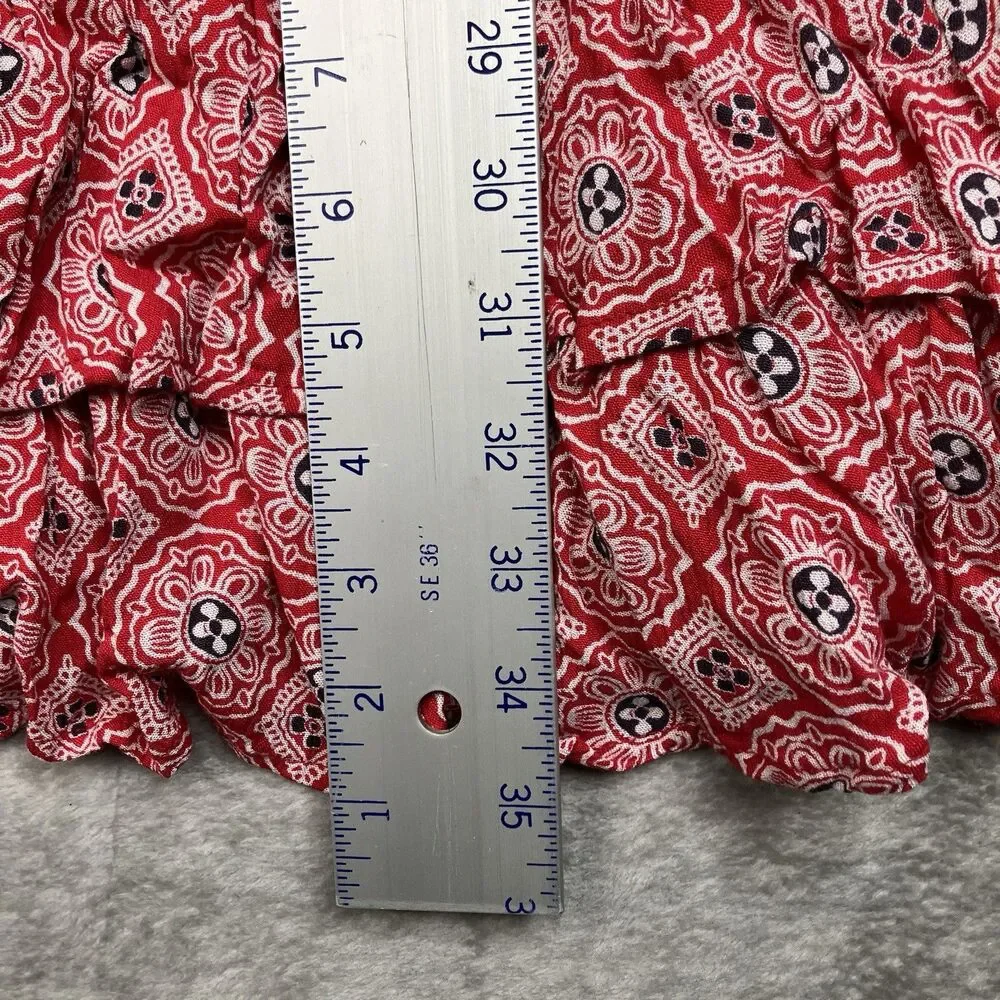 BOG Smocked Mini Dress Womens‎ XL Red Egret Tassel Ruffle Boho